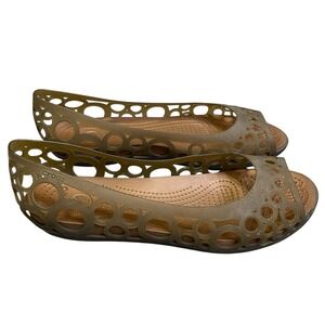 CROCS Adrina  Slip On Jelly Ballet Flats Size 10 Bronze Cutout Peep Toe Summer